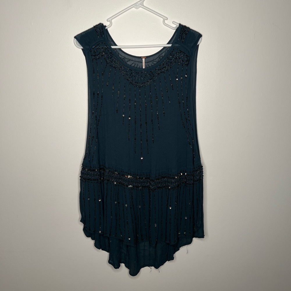 Free People Sheer Top with Beads and Sequins - size Medium